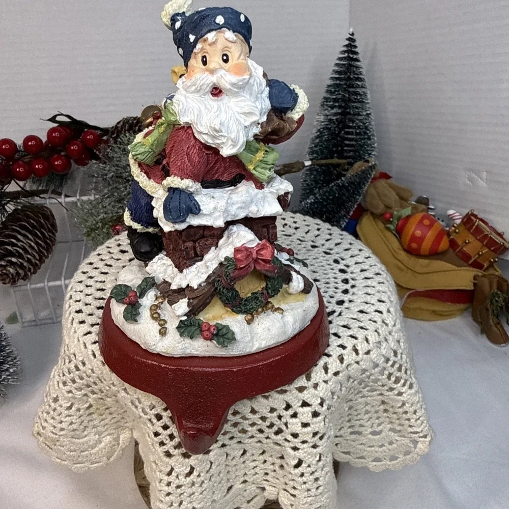 Cast Iron Base Santa with Bag of Toys Chimney Christmas Stocking Hanger Holder